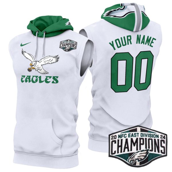 Eagles Kelly Green 2024 NFC East Division Champions Custom Sleeveless Stitched Hoodie - Kelly White