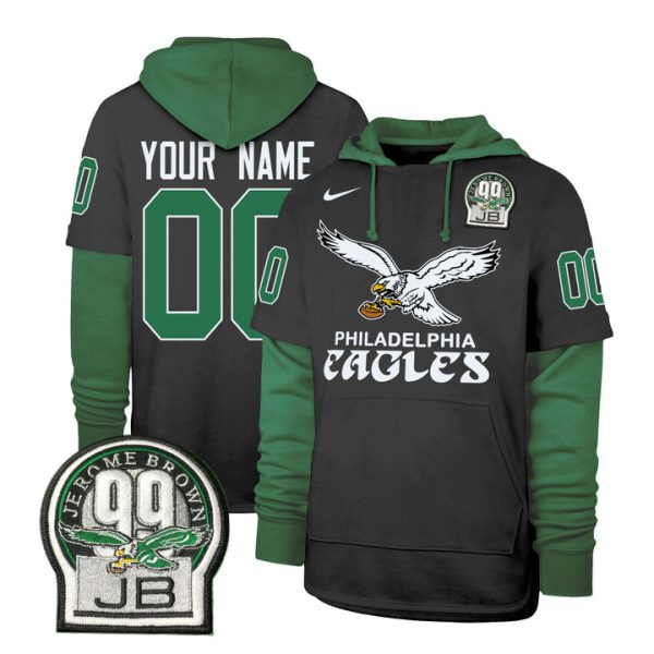Eagles Kelly Green Custom Shortstop Pullover Stitched Hoodie - Black
