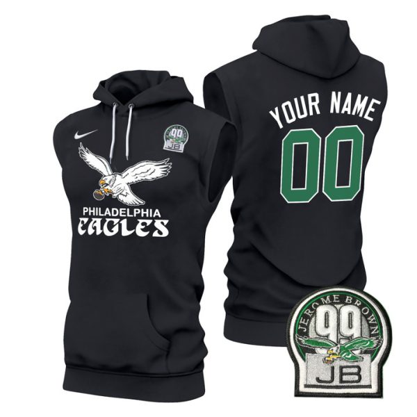 Eagles Kelly Green Custom Sleeveless Stitched Hoodie - Black