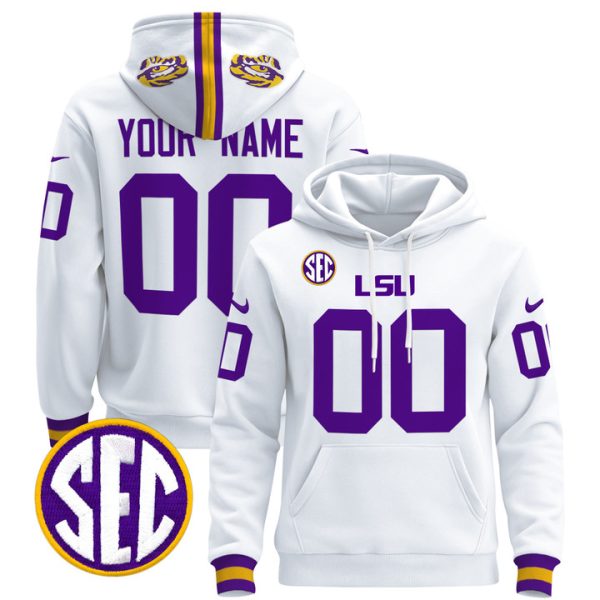 LSU Tigers 2024 Pullover Custom Stitched Hoodie - White