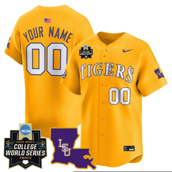 LSU Tigers 2025 World Series Vapor Premier Limited Custom Jersey Stitched Gold