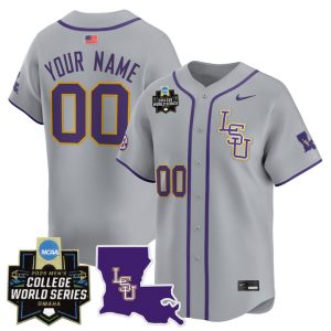 LSU Tigers 2025 World Series Vapor Premier Limited Custom Jersey Stitched Gray
