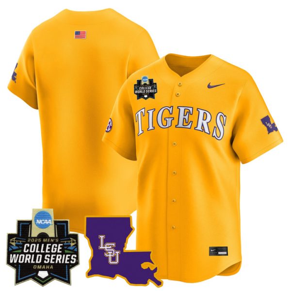 LSU Tigers 2025 World Series Vapor Premier Limited Jersey Stitched Gold Team