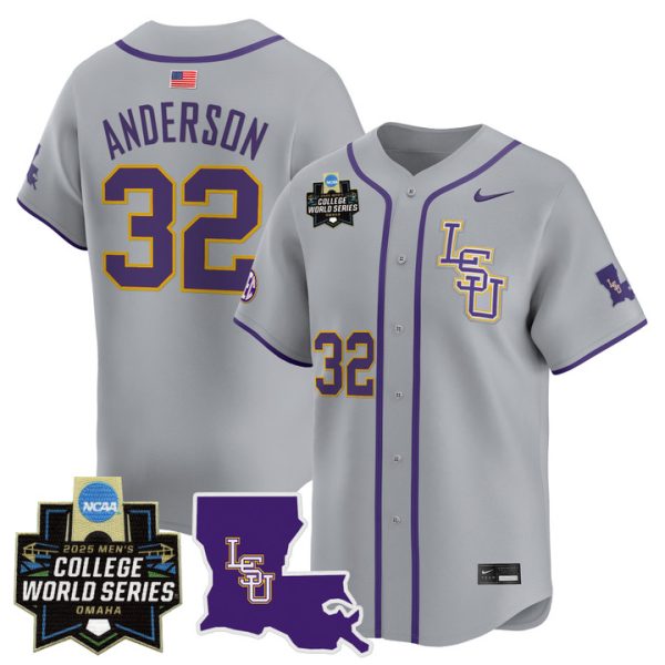 LSU Tigers 2025 World Series Vapor Premier Limited Jersey Stitched Gray Kade Anderson