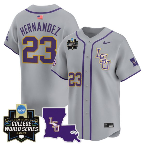 LSU Tigers 2025 World Series Vapor Premier Limited Jersey Stitched Gray Luis Hernandez