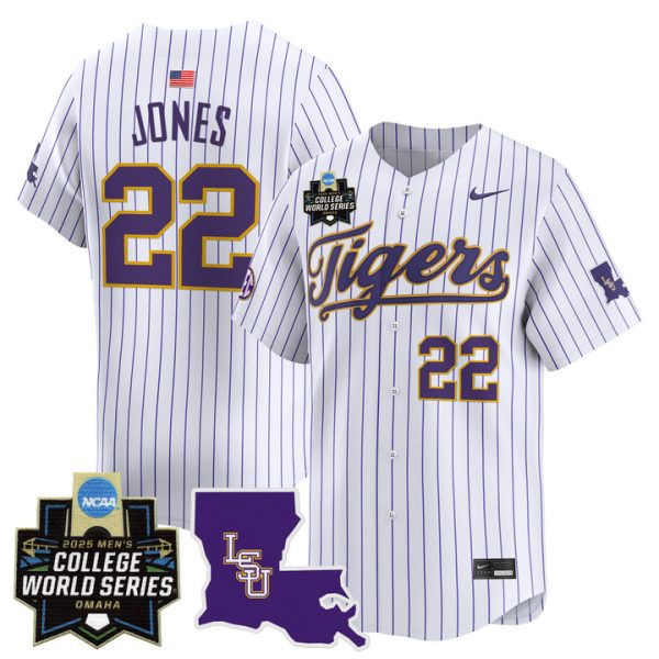 LSU Tigers 2025 World Series Vapor Premier Limited Jersey Stitched Pinstripe Jared Jones