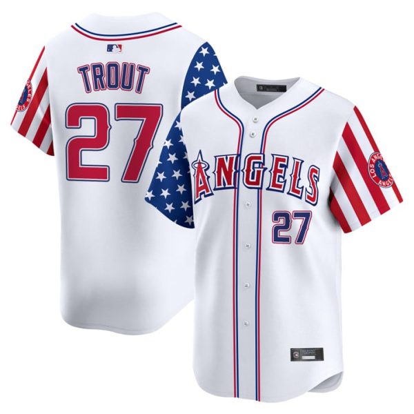 Los Angeles Angels 2025 Independence Day Vapor Premier Limited Jersey Stitched White Mike Trout