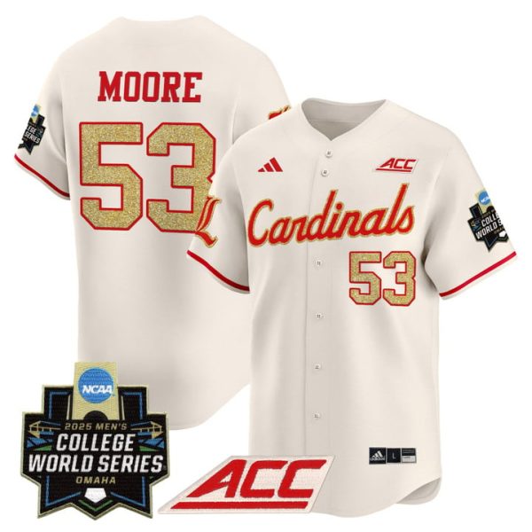 Louisville Cardinals 2025 World Series Vapor Premier Limited Jersey Stitched Cream Lucas Moore