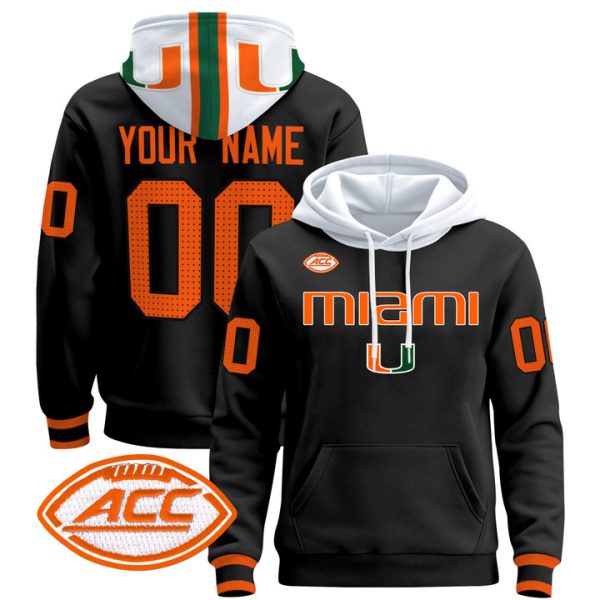 Miami Hurricanes 2024 Custom Pullover Stitched Hoodie - Black