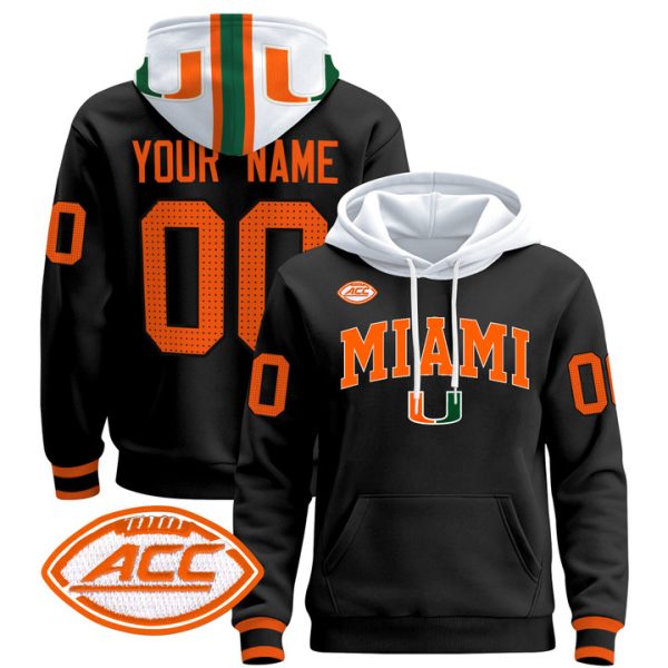 Miami Hurricanes 2024 Custom Pullover Stitched Hoodie - Black
