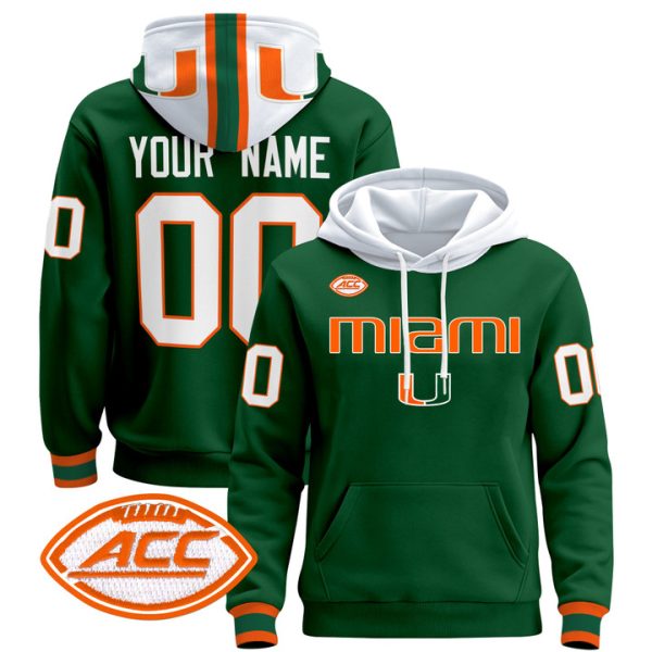 Miami Hurricanes 2024 Custom Pullover Stitched Hoodie - Green