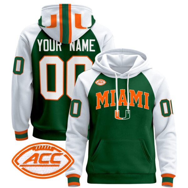 Miami Hurricanes 2024 Custom Pullover Stitched Hoodie - Green Alternate