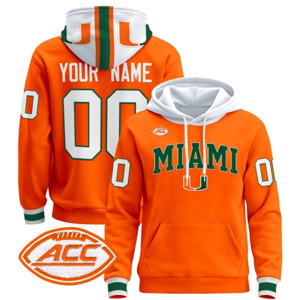 Miami Hurricanes 2024 Custom Pullover Stitched Hoodie - Orange