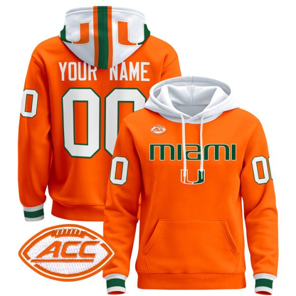 Miami Hurricanes 2024 Custom Pullover Stitched Hoodie - Orange