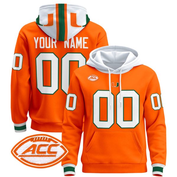 Miami Hurricanes 2024 Custom Pullover Stitched Hoodie - Orange