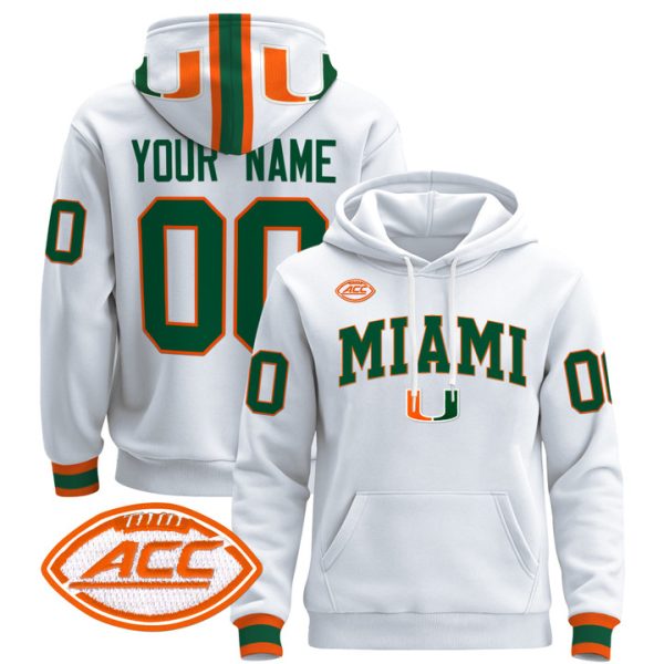 Miami Hurricanes 2024 Custom Pullover Stitched Hoodie - White