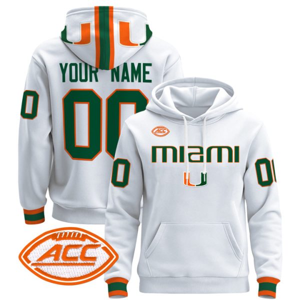 Miami Hurricanes 2024 Custom Pullover Stitched Hoodie - White