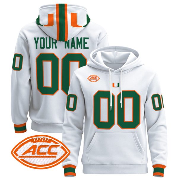 Miami Hurricanes 2024 Custom Pullover Stitched Hoodie - White