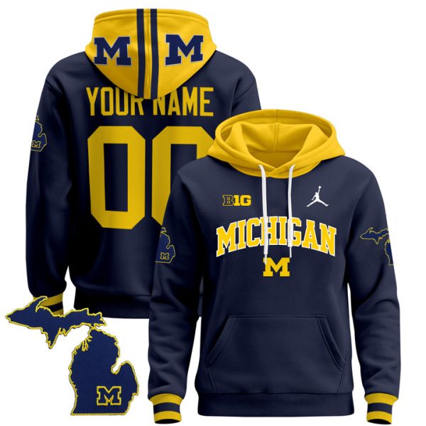 Michigan Wolverines 2024 Custom Pullover Stitched Hoodie - Navy