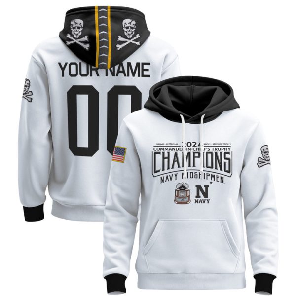 Navy Midshipmen 2024 Commander-In-Chief's Trophy Champions Patch Custom Pullover Hoodie - All Printed White