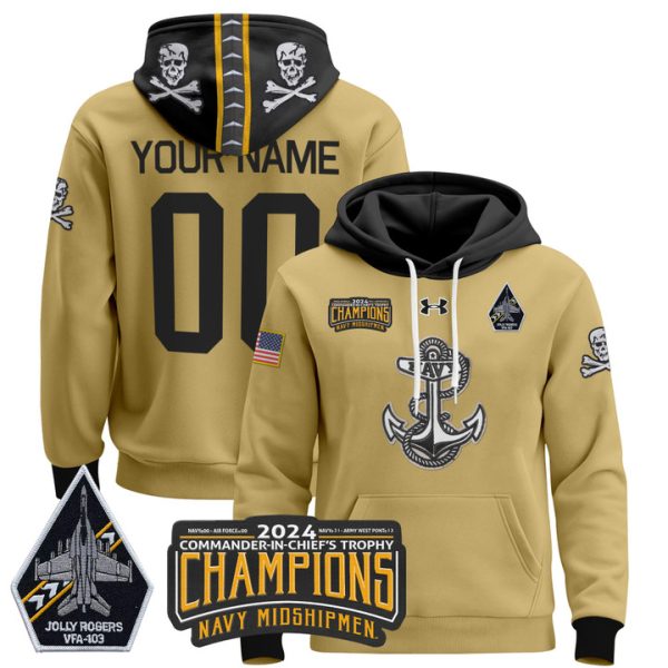 Navy Midshipmen 2024 Commander-In-Chief's Trophy Champions Patch Custom Pullover Stitched Hoodie - Stitched Gold