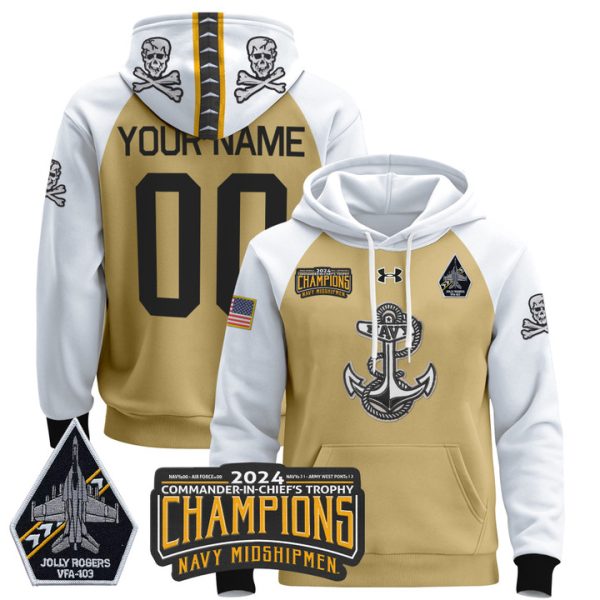 Navy Midshipmen 2024 Commander-In-Chief's Trophy Champions Patch Custom Pullover Stitched Hoodie - Stitched Gold Alternate