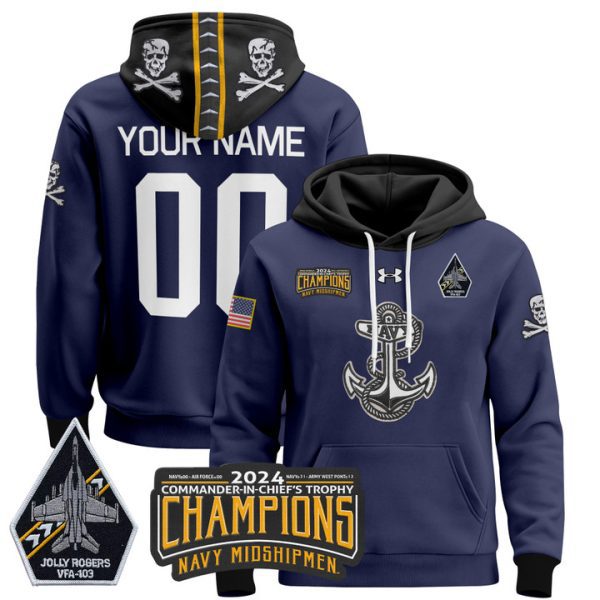 Navy Midshipmen 2024 Commander-In-Chief's Trophy Champions Patch Custom Pullover Stitched Hoodie - Stitched Navy