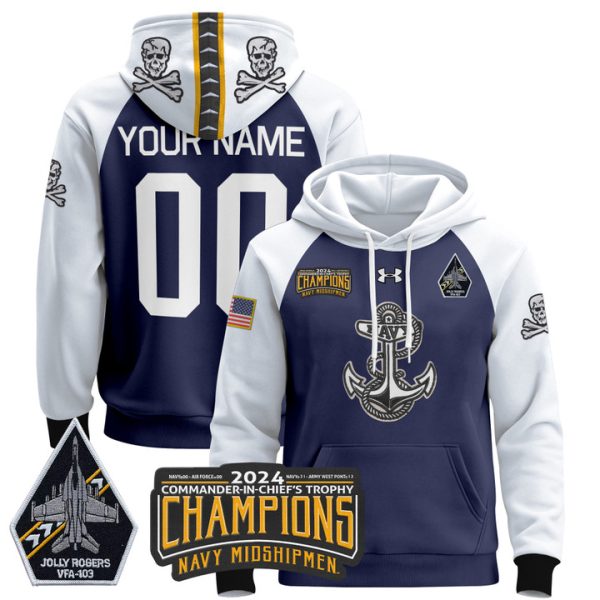 Navy Midshipmen 2024 Commander-In-Chief's Trophy Champions Patch Custom Pullover Stitched Hoodie - Stitched Navy Alternate