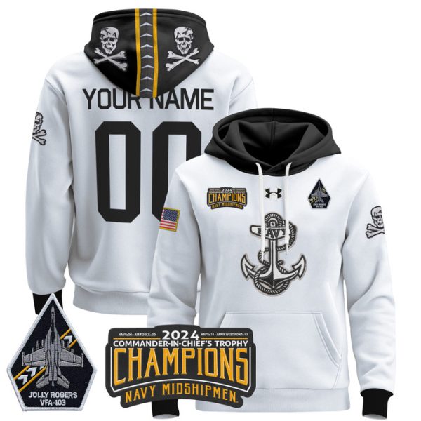 Navy Midshipmen 2024 Commander-In-Chief's Trophy Champions Patch Custom Pullover Stitched Hoodie - Stitched White