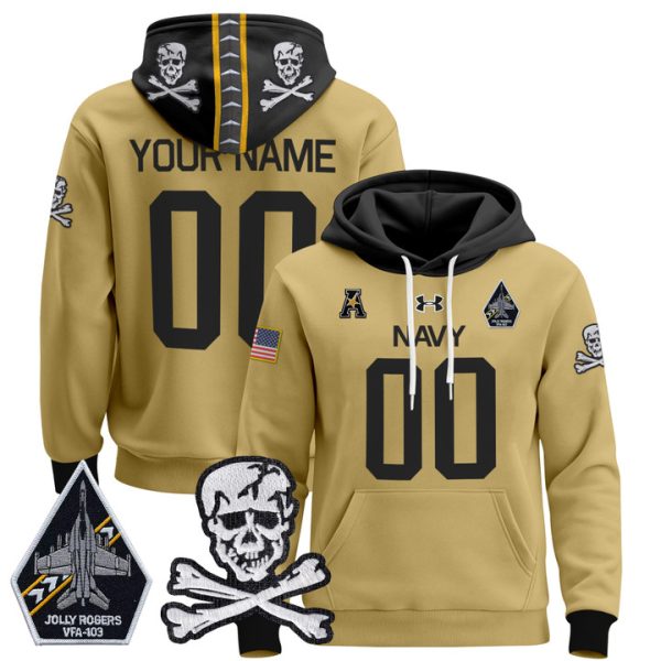 Navy Midshipmen 2024 Custom Pullover Stitched Hoodie - Stitched Gold