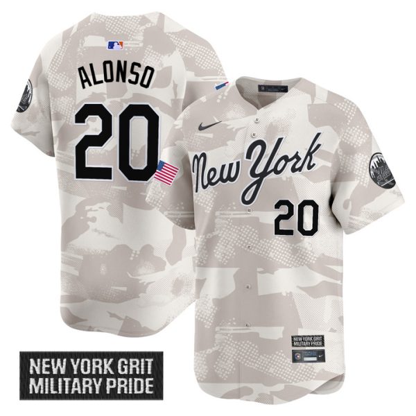New York Mets 2025 Armed Forces Day Vapor Premier Limited Jersey Stitched Camo Pete Alonso