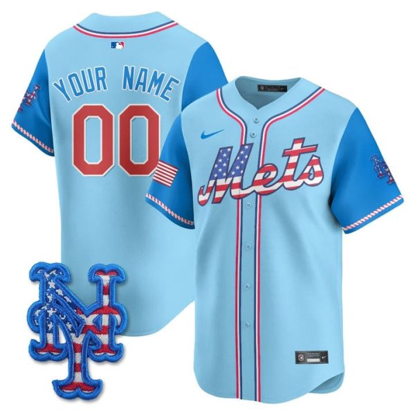 New York Mets 2025 Fourth of July Vapor Premier Limited Custom Jersey Stitched Light Blue Alternate