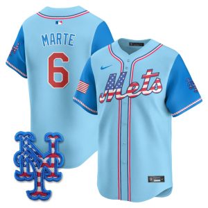 New York Mets 2025 Fourth of July Vapor Premier Limited Jersey Stitched Light Blue Alternate Starling Marte