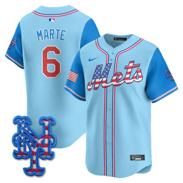 New York Mets 2025 Fourth of July Vapor Premier Limited Jersey Stitched Light Blue Alternate Starling Marte