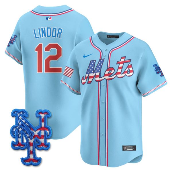 New York Mets 2025 Fourth of July Vapor Premier Limited Jersey Stitched Light Blue Francisco Lindor