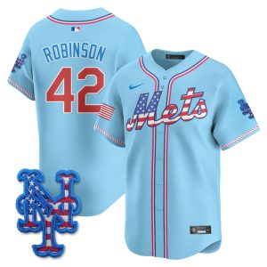 New York Mets 2025 Fourth of July Vapor Premier Limited Jersey Stitched Light Blue Jackie Robinson