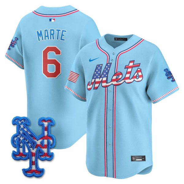 New York Mets 2025 Fourth of July Vapor Premier Limited Jersey Stitched Light Blue Starling Marte