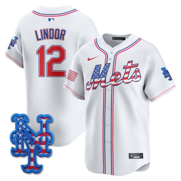 New York Mets 2025 Fourth of July Vapor Premier Limited Jersey Stitched White Francisco Lindor