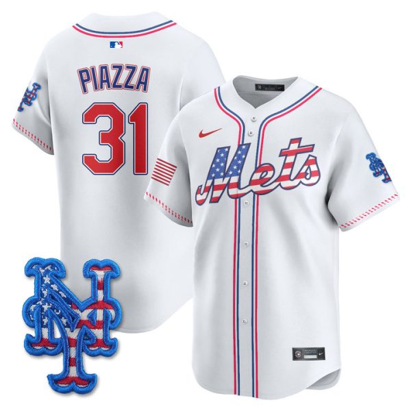 New York Mets 2025 Fourth of July Vapor Premier Limited Jersey Stitched White Mike Piazza