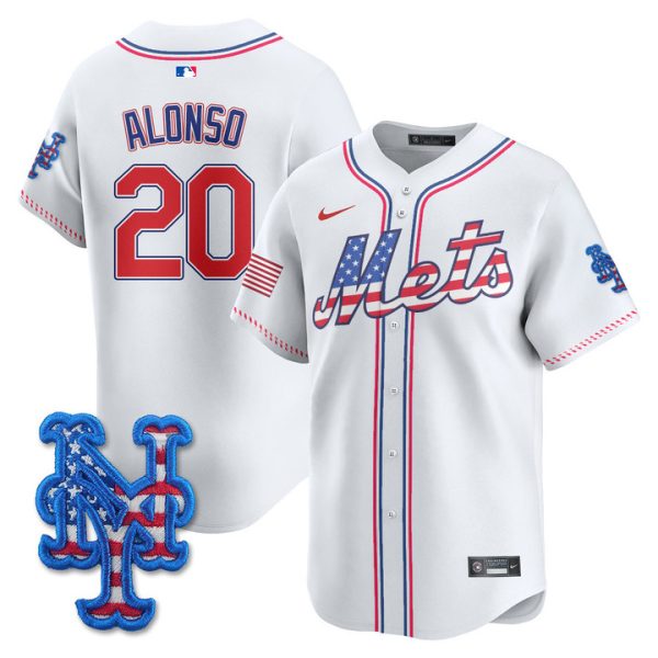 New York Mets 2025 Fourth of July Vapor Premier Limited Jersey Stitched White Pete Alonso