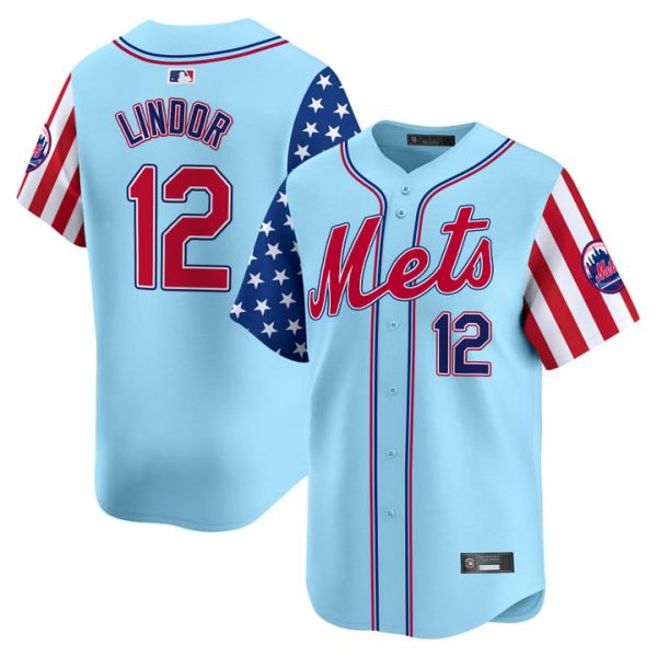 New York Mets 2025 Independence Day Vapor Premier Limited Jersey Stitched Blue Francisco Lindor