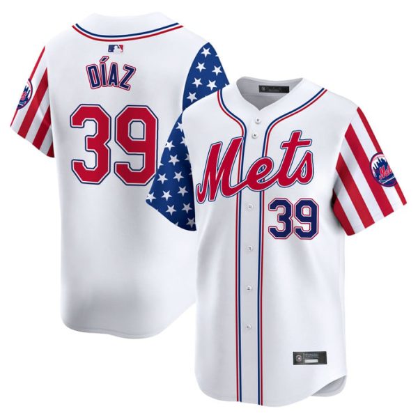 New York Mets 2025 Independence Day Vapor Premier Limited Jersey Stitched White Edwin Diaz