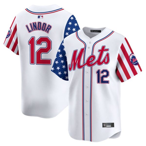 New York Mets 2025 Independence Day Vapor Premier Limited Jersey Stitched White Francisco Lindor
