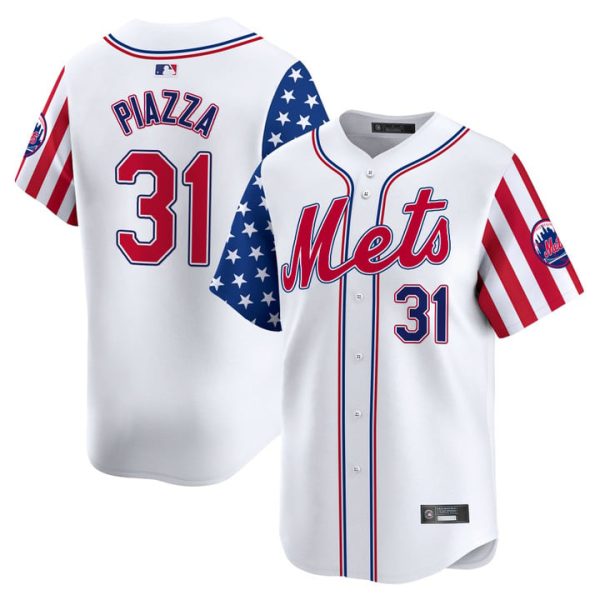 New York Mets 2025 Independence Day Vapor Premier Limited Jersey Stitched White Mike Piazza