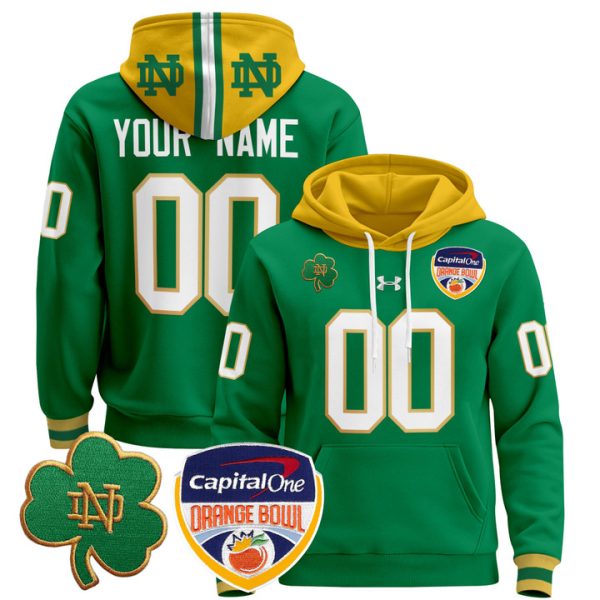 Notre Dame Fighting Irish Orange Bowl Patch Custom Pullover Stitched Hoodie - Green