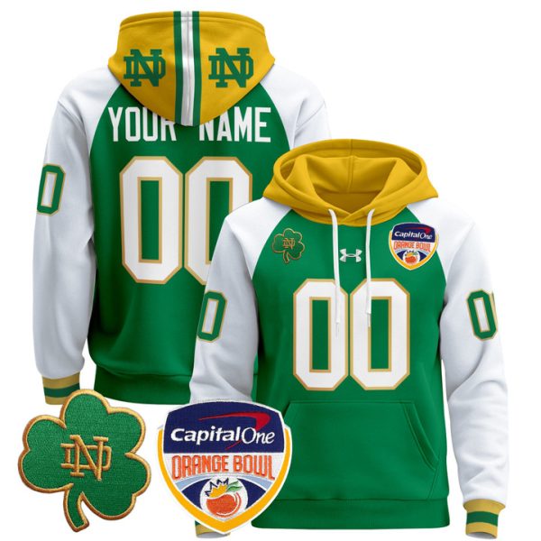 Notre Dame Fighting Irish Orange Bowl Patch Custom Pullover Stitched Hoodie - Green Alternate
