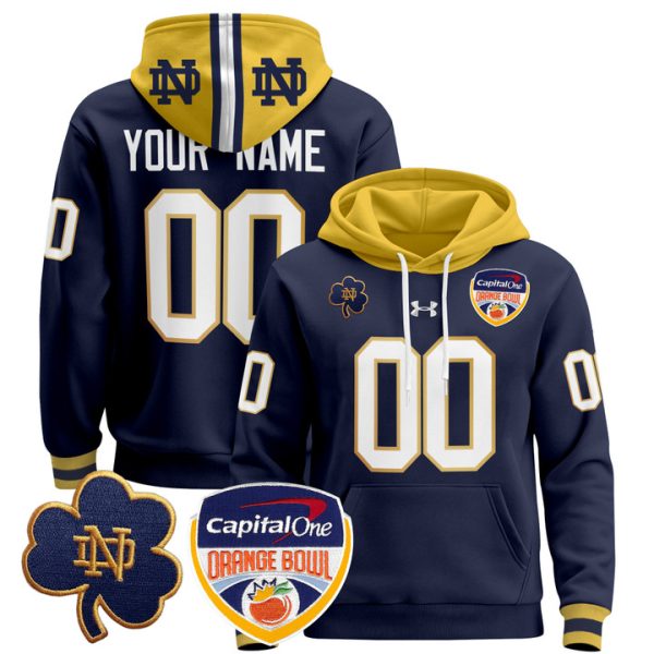 Notre Dame Fighting Irish Orange Bowl Patch Custom Pullover Stitched Hoodie - Navy