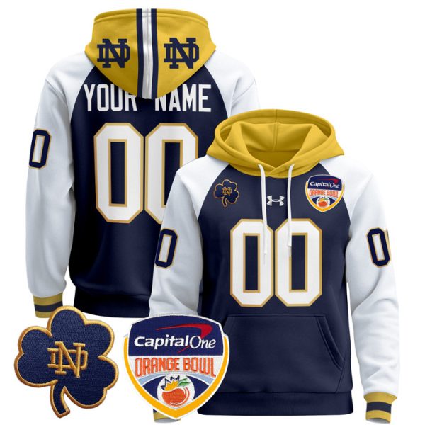 Notre Dame Fighting Irish Orange Bowl Patch Custom Pullover Stitched Hoodie - Navy Alternate