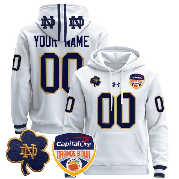 Notre Dame Fighting Irish Orange Bowl Patch Custom Pullover Stitched Hoodie - White