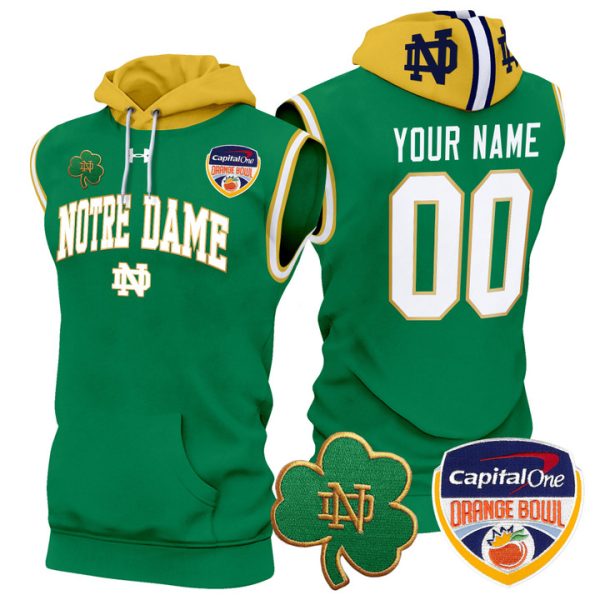 Notre Dame Fighting Irish Orange Bowl Patch Custom Sleeveless Stitched Hoodie - Green